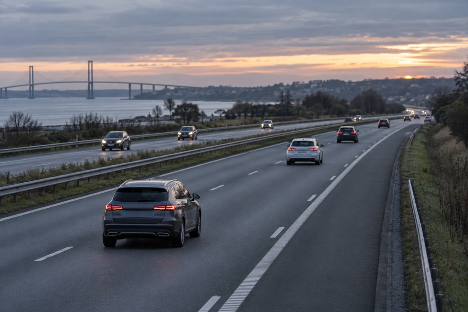 Biler med god indbyrdes afstand på en dansk motorvej